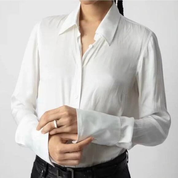 Zadig & Voltaire Tasko Satin Button Down Shirt in Judo White Size Small - Picture 1 of 9